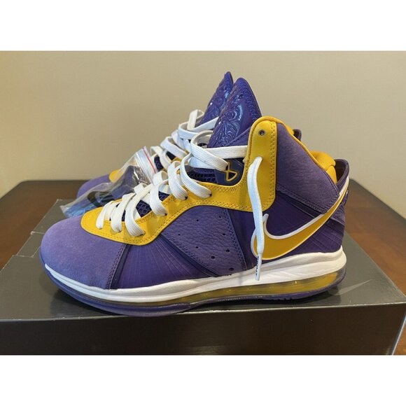 Nike Lebron 8 Lakers Purple Yellow Suede 2020 DC8380-500 Shoes Mens 10.5 w/Box - Picture 2 of 5